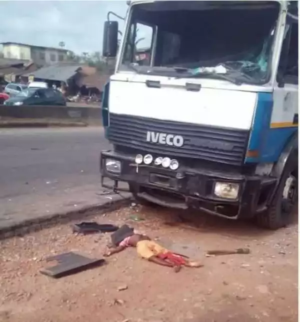 Tragic! Trailer Crushes Two School Students From Same Family to Death in Ondo (Graphic Photo)